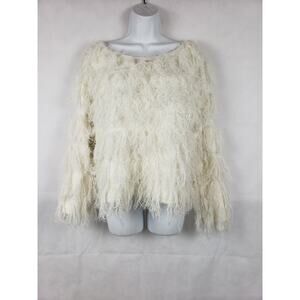 Promesa S/M Women's White Faux Fur Knit Sweater Hand Wash Long Sleeve Crop